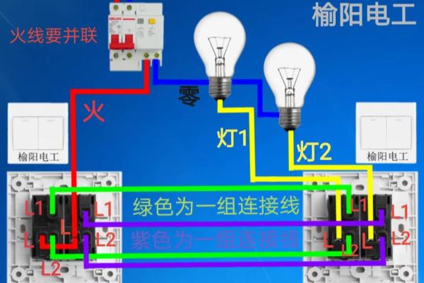 双联开关控制两个灯怎么接线.