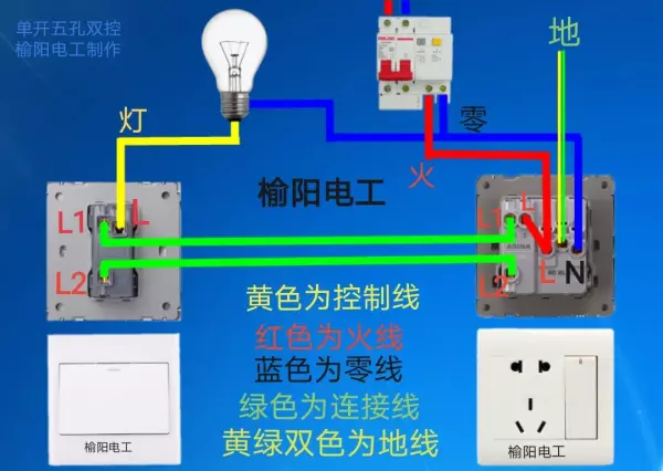 带开关的五孔插座怎么接线详图(1)